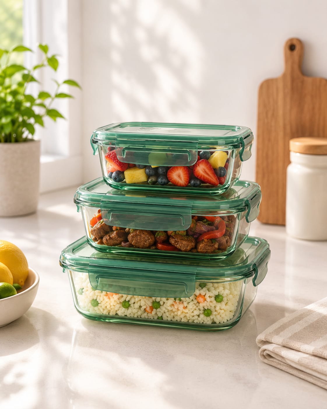 3 pcs glass food container set