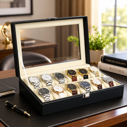 Premium 12-Slot Watch Storage Box