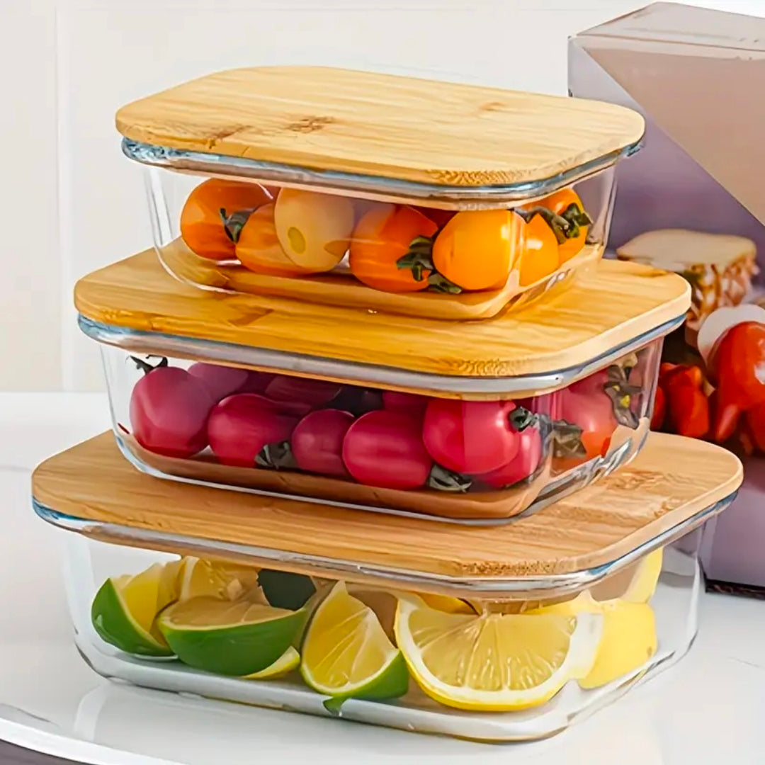 3in1 snack storage box set wooden top lid