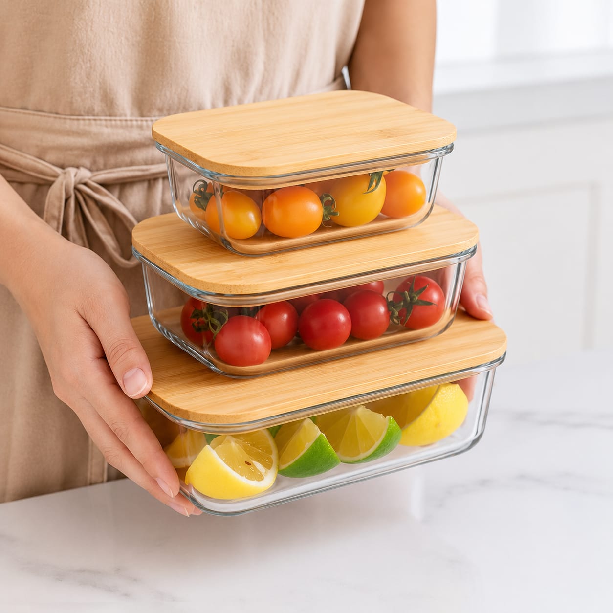 3in1 snack storage box set wooden top lid