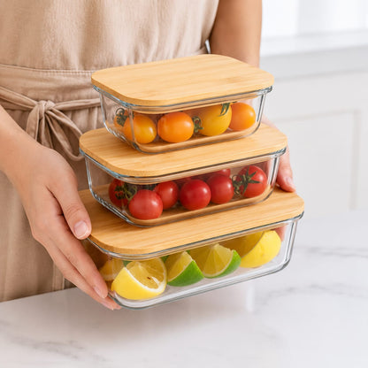 3in1 snack storage box set wooden top lid