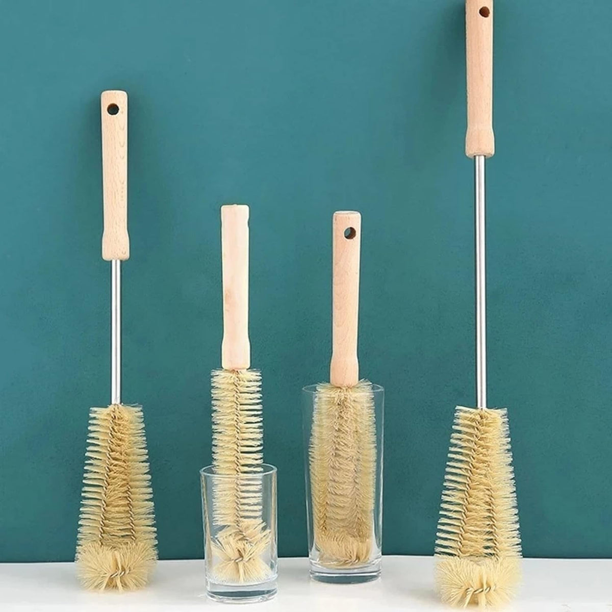 4 pcs Long Wooden handle bottle cleaning brushes