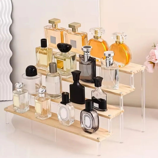 4-Tier Wooden & Acrylic Perfume Display Stand