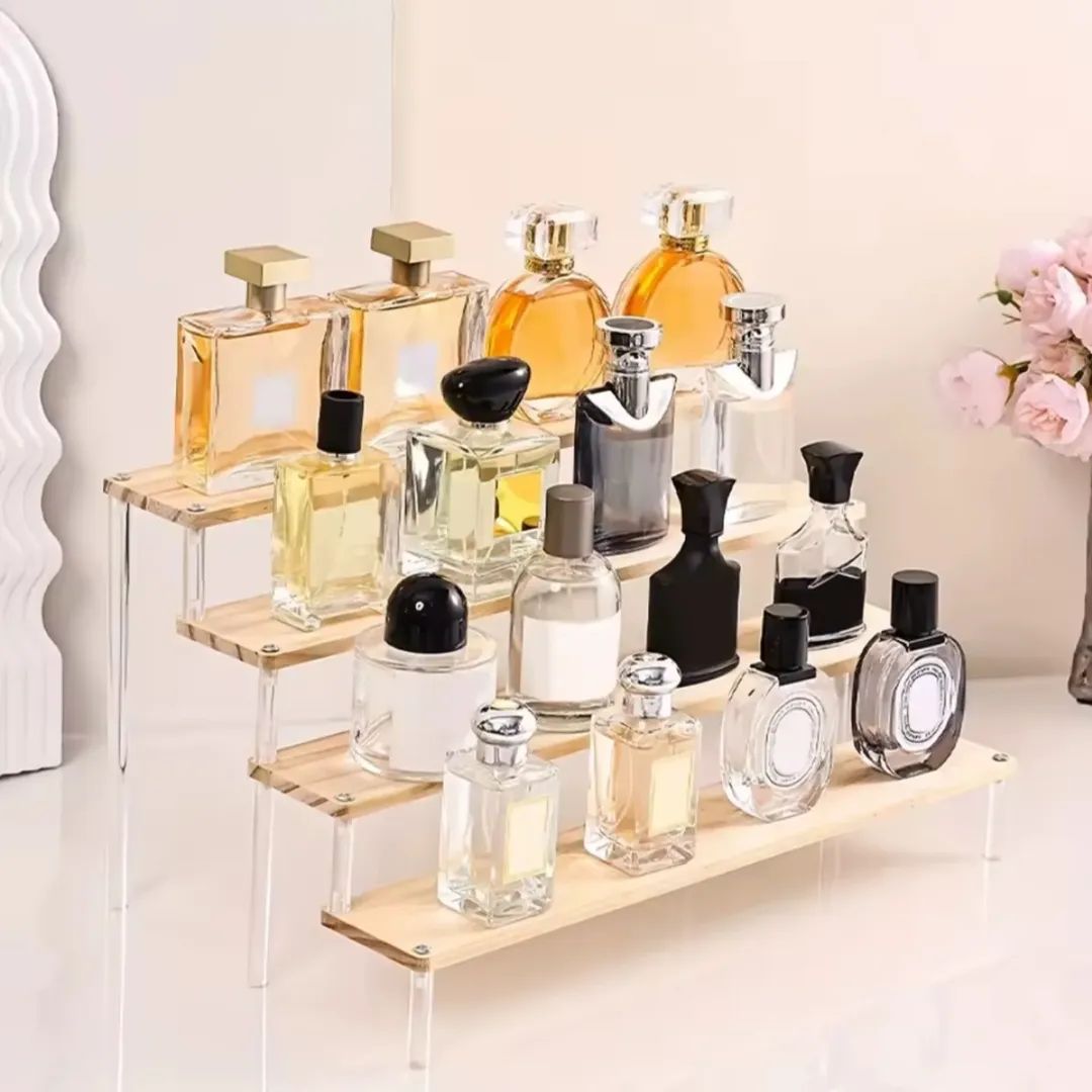4-Tier Wooden & Acrylic Perfume Display Stand