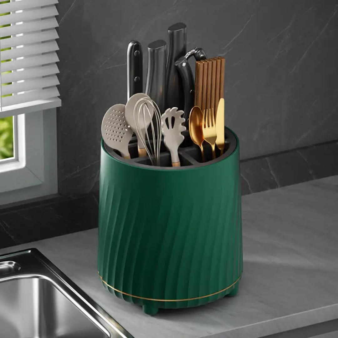 Modern rotating high quality cutlery organizer.