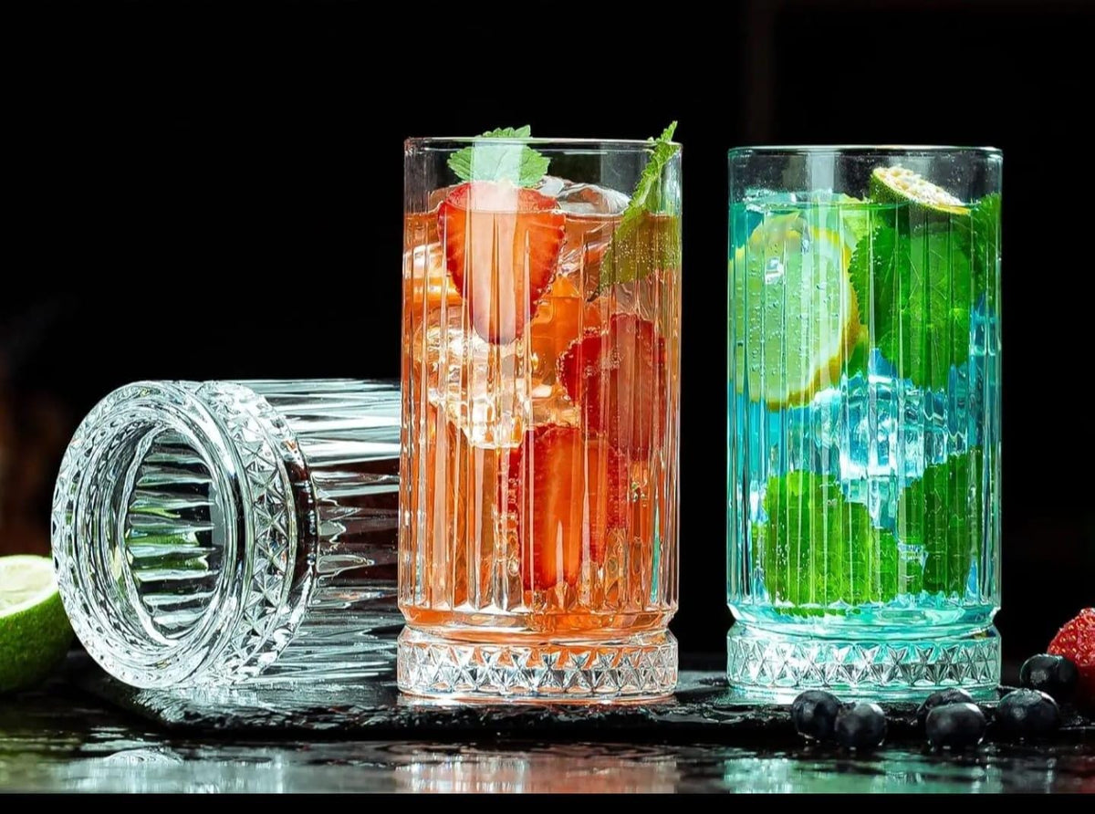 High borosilicate ribbed juice glasses