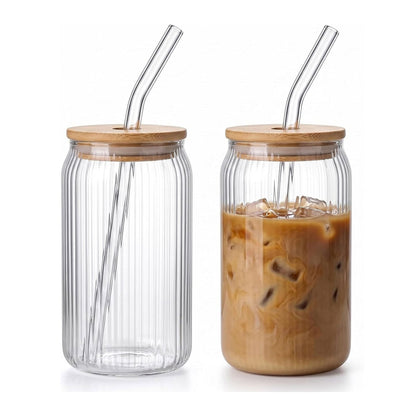 Ribbed Borosilicate Glass Cup with Bamboo Lid