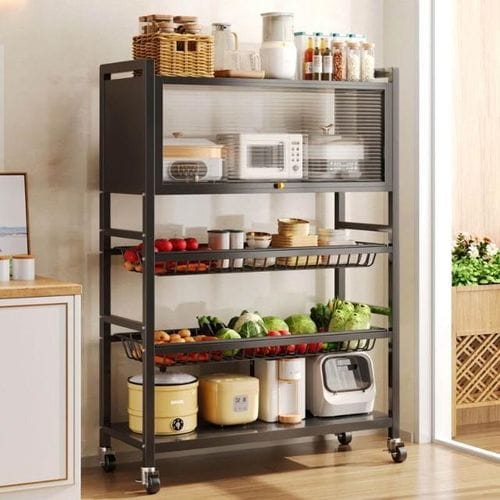 Multi-Functional Kitchen Storage Rack with Rolling Wheels