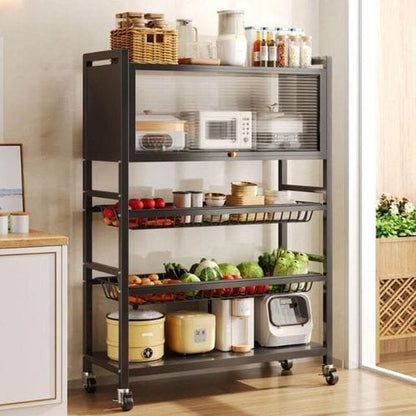 Multi-Functional Kitchen Storage Rack with Rolling Wheels