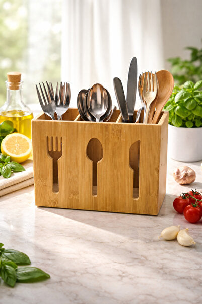3 slot bamboo cutlery organizer box 