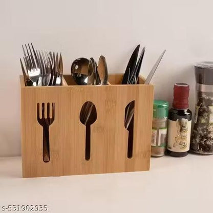3 slot bamboo cutlery organizer box 