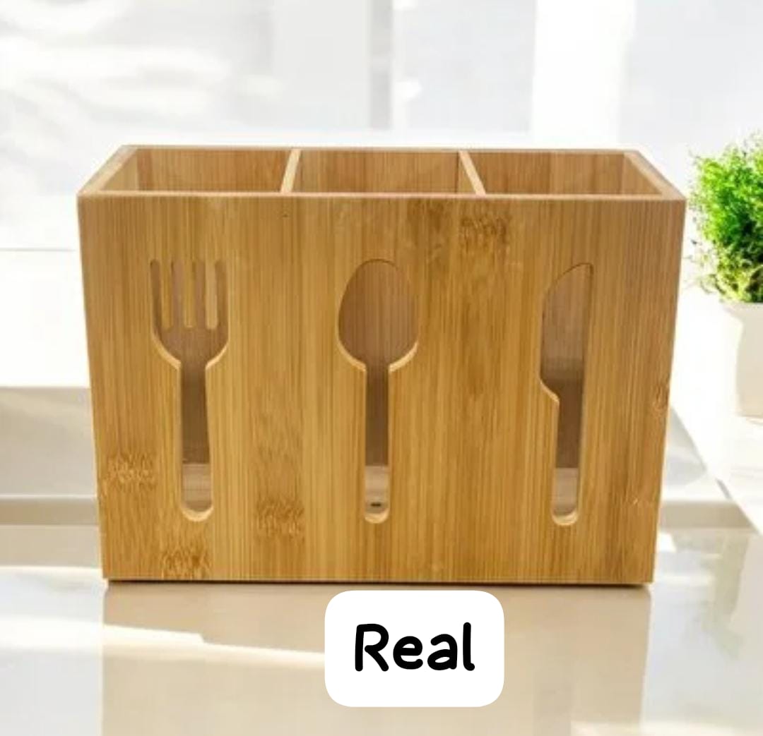 3 slot bamboo cutlery organizer box 