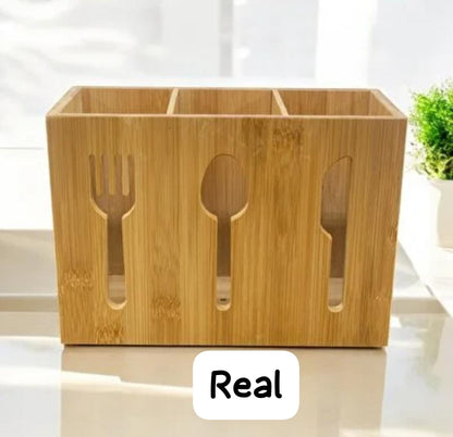 3 slot bamboo cutlery organizer box 