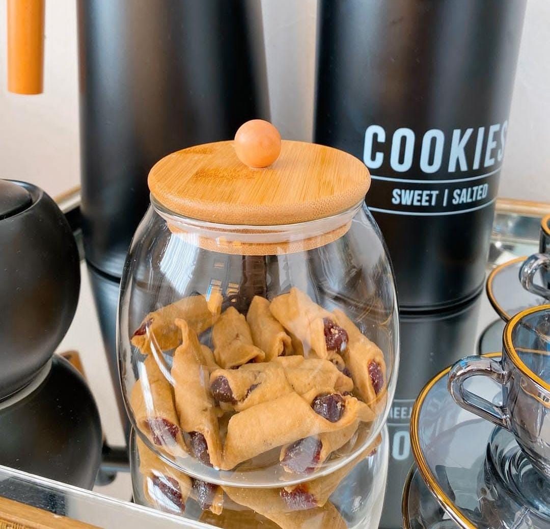 Glass jar canisters with airtight bamboo lid.