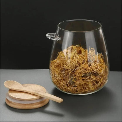 Glass storage canisters with Bamboo spoon & airtight lid.