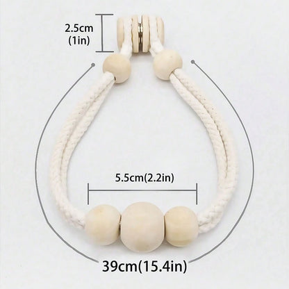 Magnetic curtain tie backs with wooden beads.