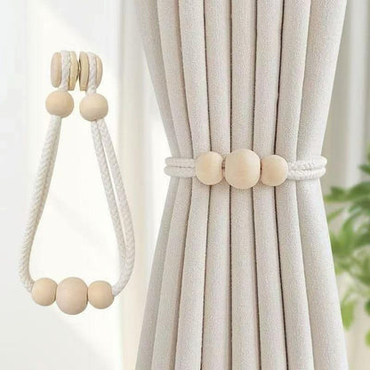 Magnetic curtain tie backs with wooden beads 