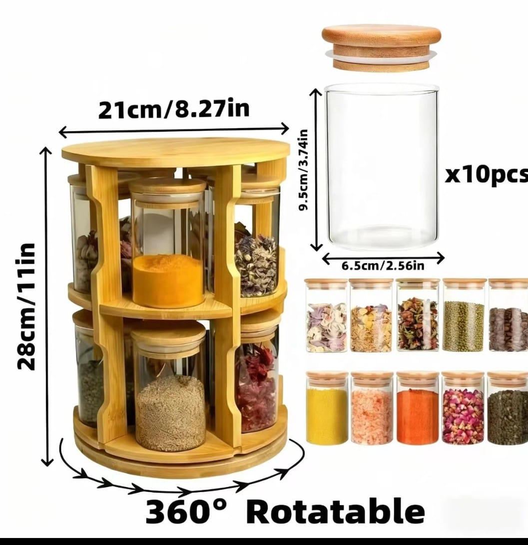 10pc  Rotating spice jars  set rack