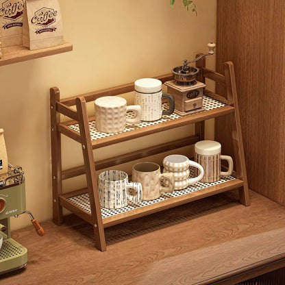 Bamboo countertop storage rack.