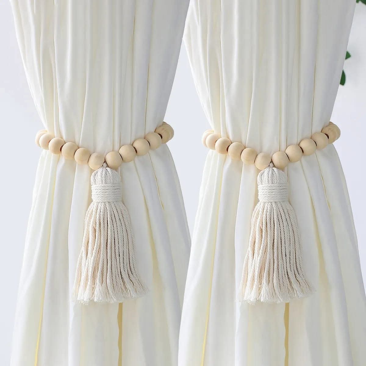 Macrame curtain tiebacks with tassel..
