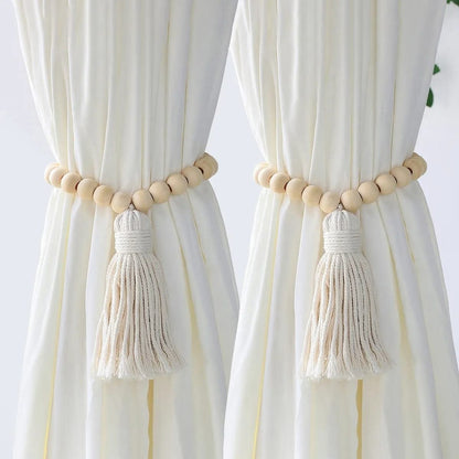 Macrame curtain tiebacks with tassel..