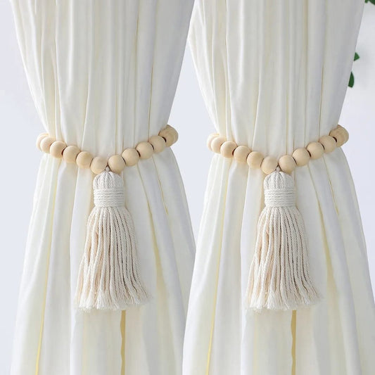 Macrame curtain tiebacks with tassel..