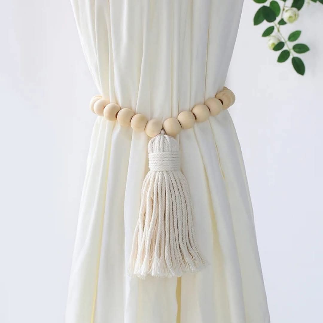 Macrame curtain tiebacks with tassel..