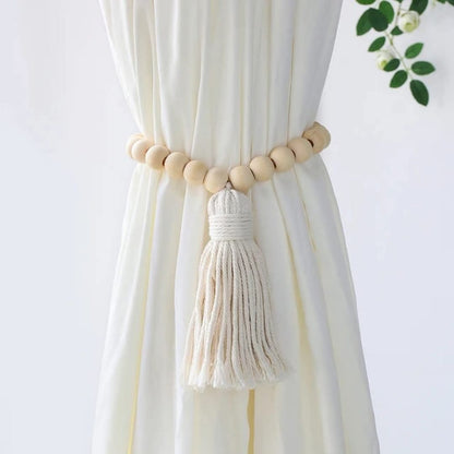 Macrame curtain tiebacks with tassel..