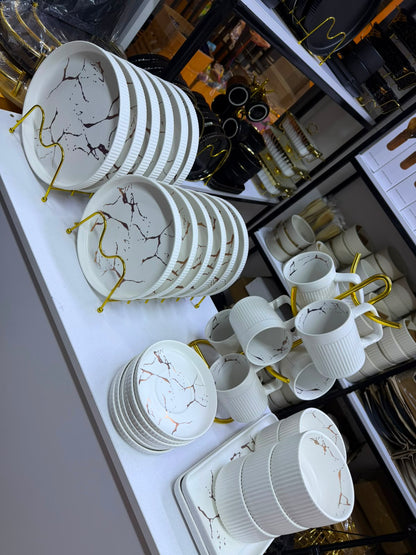 32pcs matte Stoneware marble Finish Elegant European Porcelain Dinner set