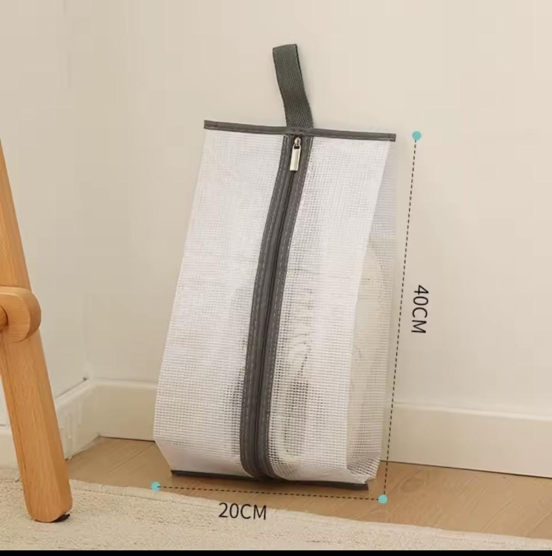 Portable mesh shoe bags with zipper 