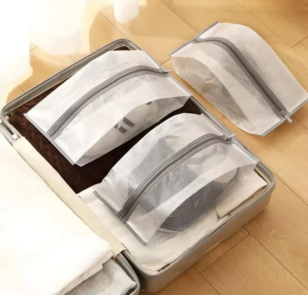 Portable mesh shoe bags with zipper 