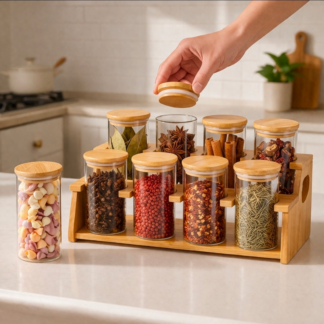 8pcs Classic style squared Borosilicate Glass Jar set 