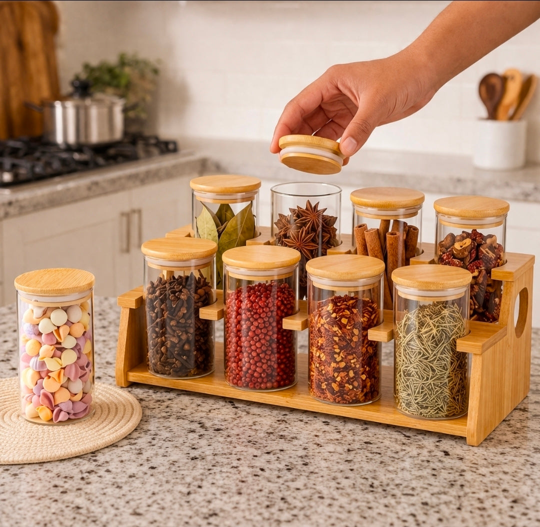 8pcs Classic style squared Borosilicate Glass Jar set 