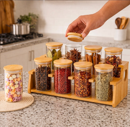 8pcs Classic style squared Borosilicate Glass Jar set 