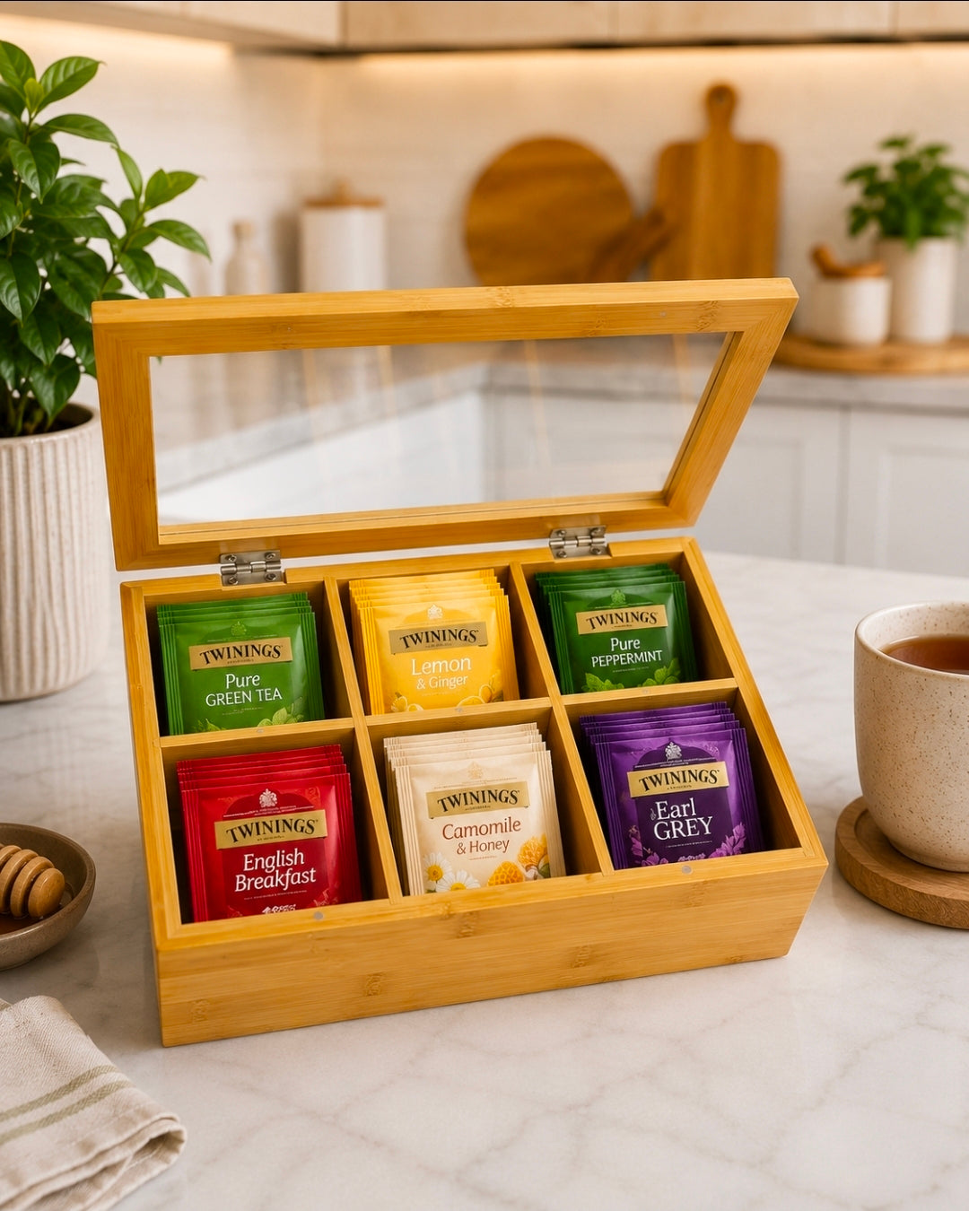 6 Compartments Bamboo Tea Bag organizer