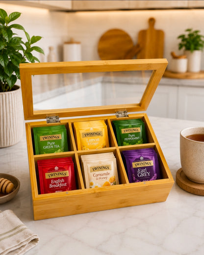 6 Compartments Bamboo Tea Bag organizer
