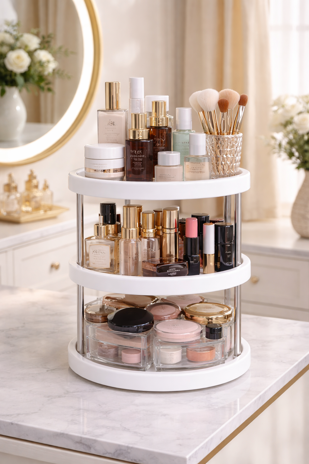 3 tier rotating make-up storage rack