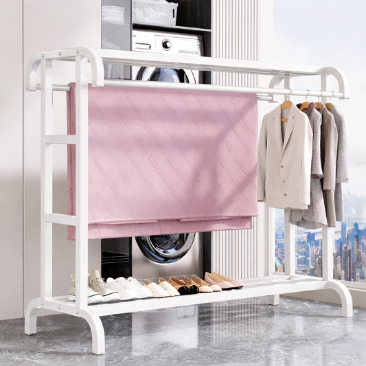 Clothes rack household indoor bedroom balcony drying hanger with top shelf and lower shelf for storage 