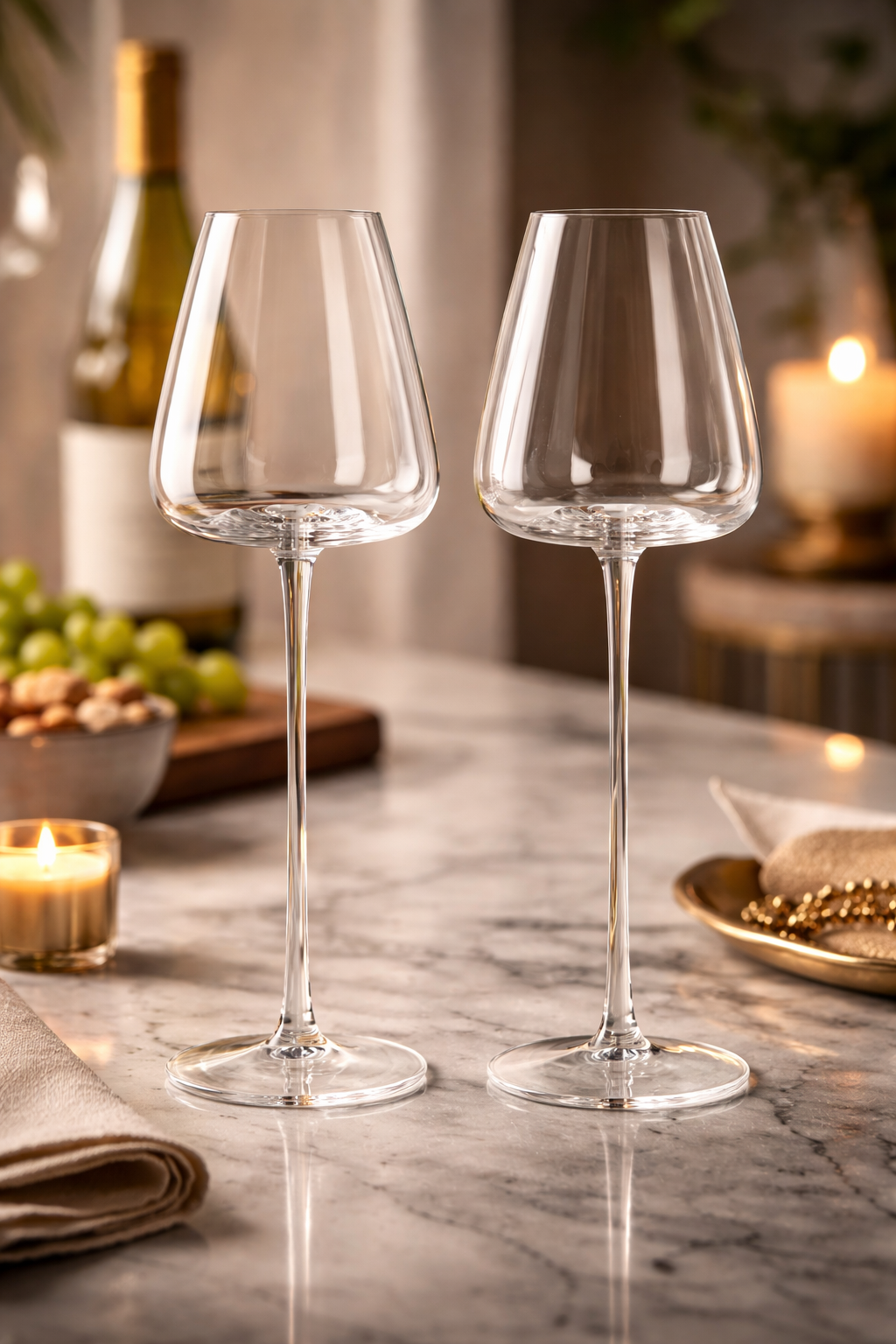 Long stem luxurious wine glasses