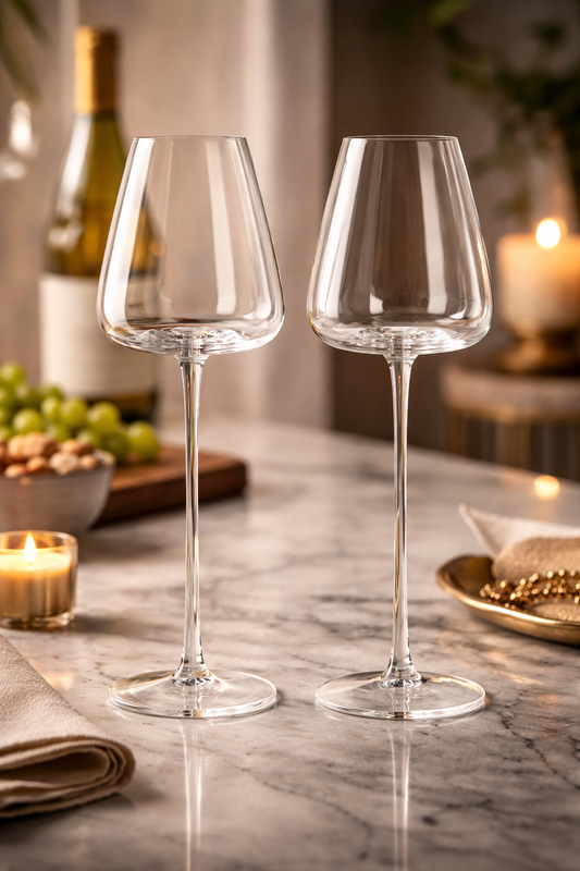 Long stem luxurious wine glasses