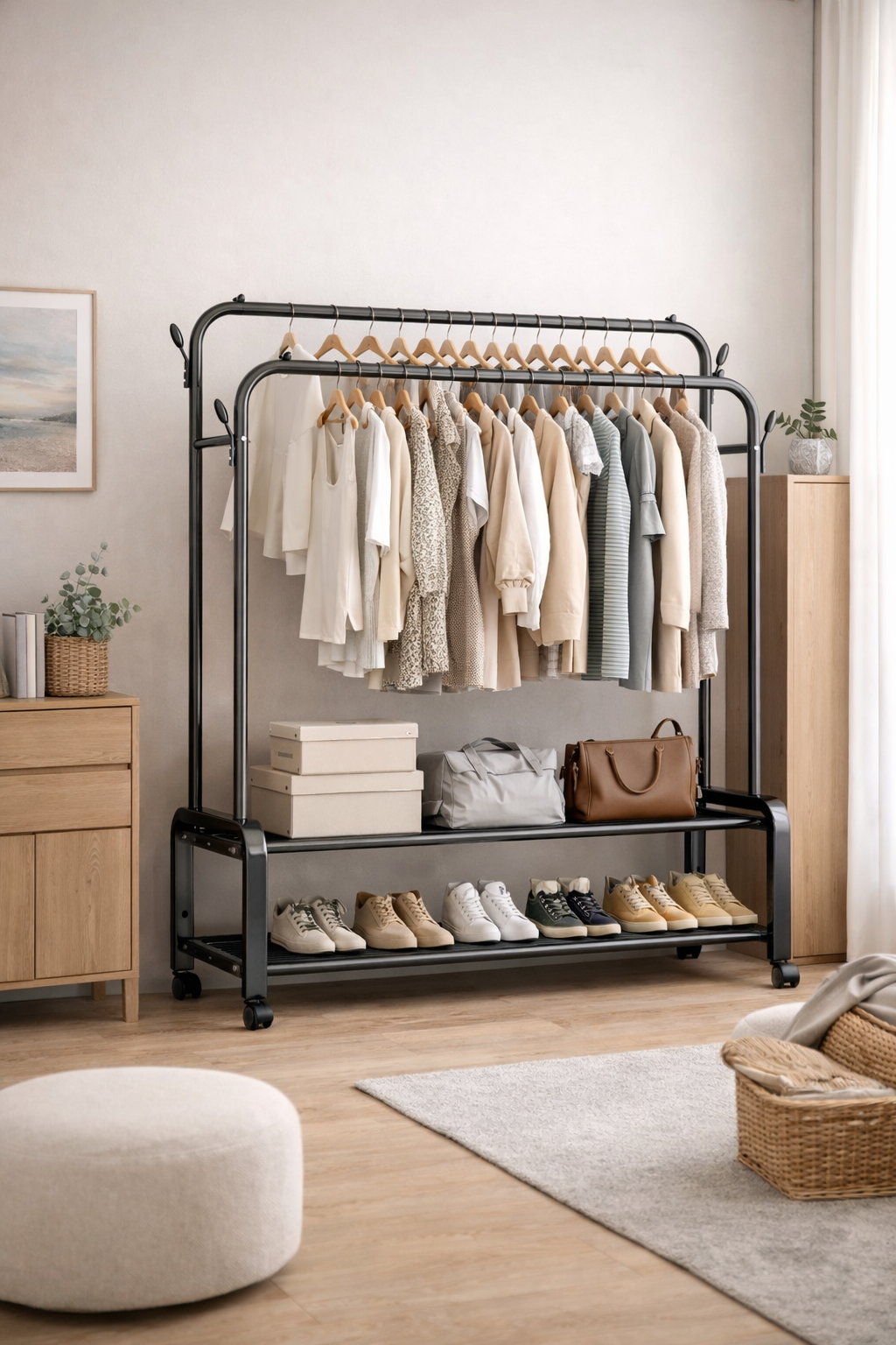 Heavy-Duty Double Rail Clothes Rack