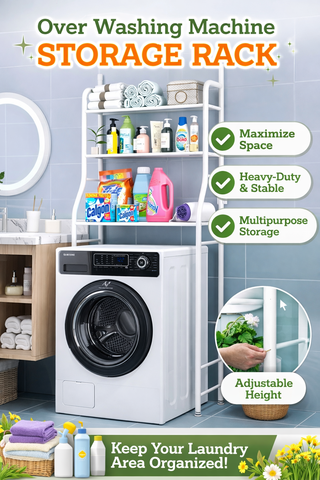 Wh3-Tier Over-Washing Machine Storage Rack
