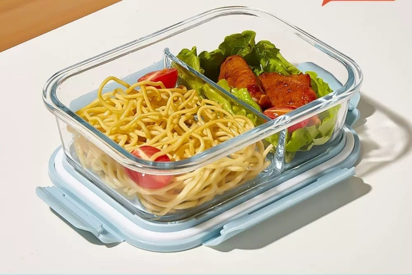 High borosilicate glass partitioned lunchbox (2 grid)