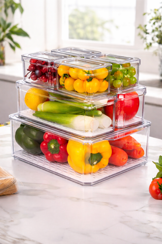 7pcs BPA-Free Stackable acrylic Fridge Organizer Bins with Lids 