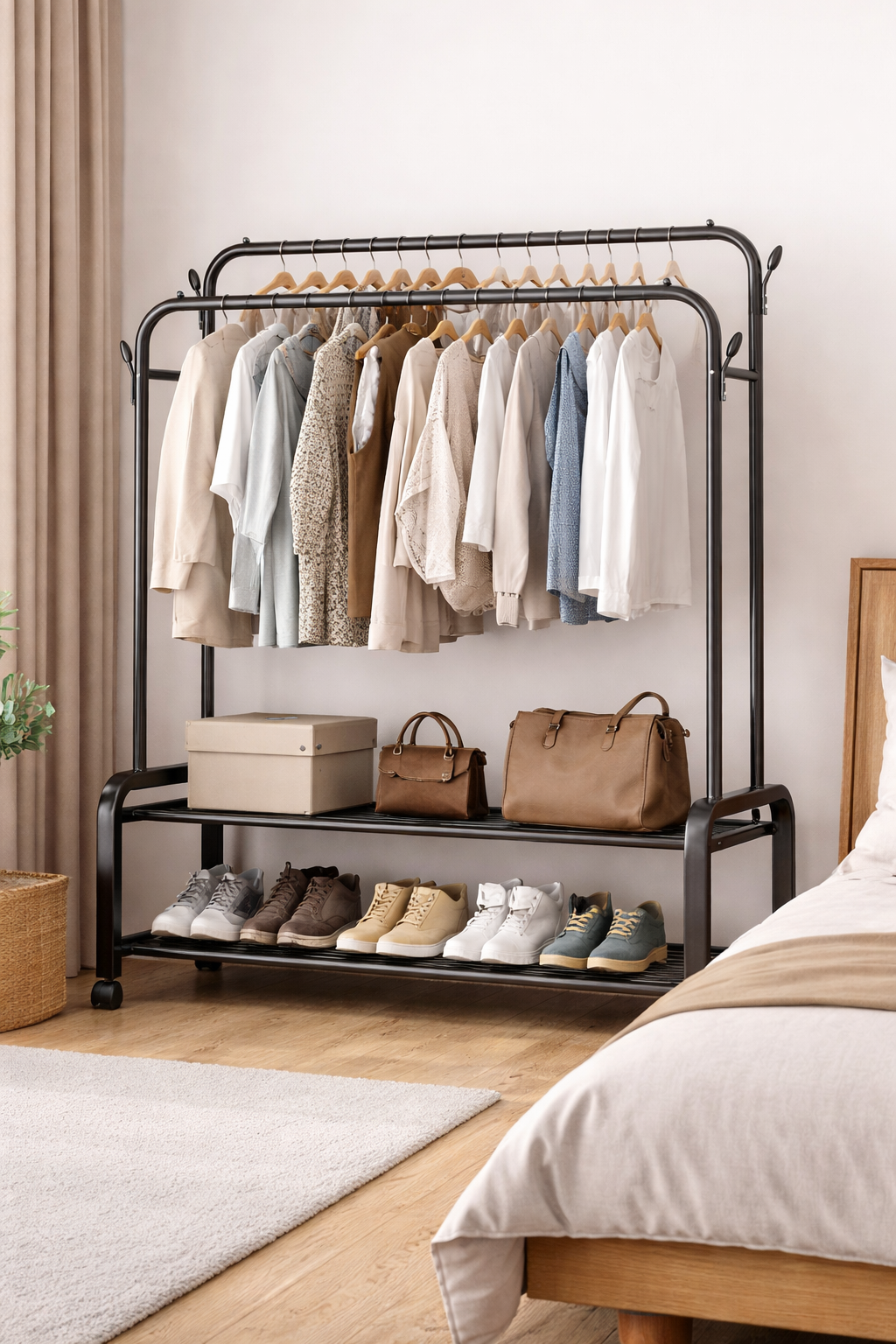Heavy-Duty Double Rail Clothes Rack