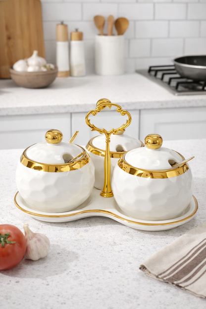 3 in1 sugar canisters with triangle shape stand